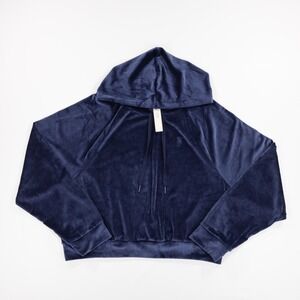 Victoria's Secret Women's Cropped Ribbed Velour Pullover Hoodie Navy Size‎ L